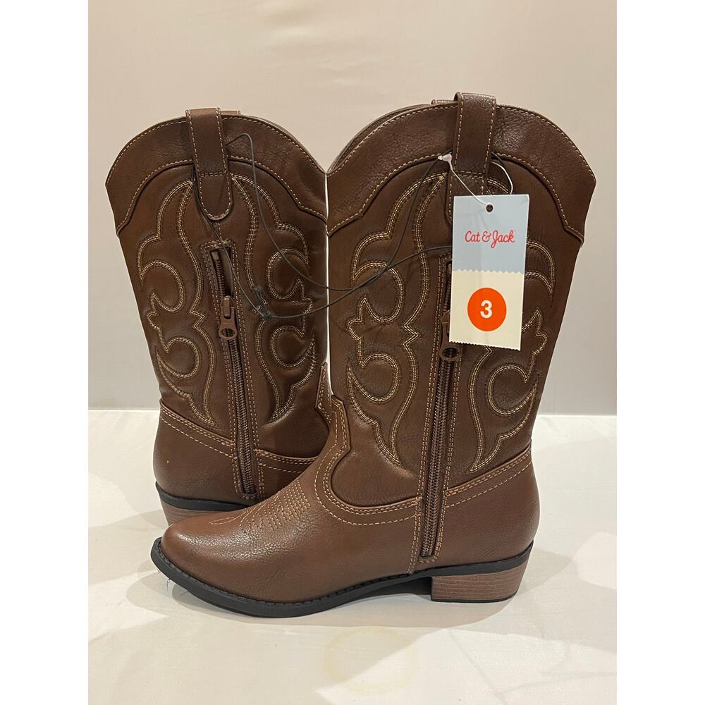 Cat & Jack Brown Embroidered Western Boots Kids Youth 3 - Picture 5 of 8